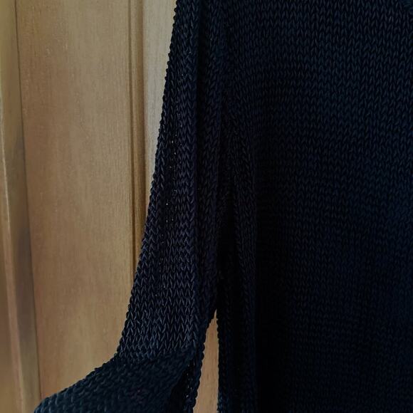 Vtg 90s Black Open Knit Button-up Cardigan Old Money Coastal Grandmother - Large - Picture 6 of 11